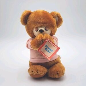 Knickerbocker Prayer Bear Plush Girl Pink Shirt 11" Stuffed Animal Vintage 1981